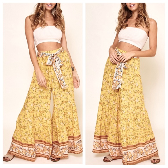 ShopEvelynne Pants - #03 Boho Chic Double Tier Floral Printed Wide Leg Pant